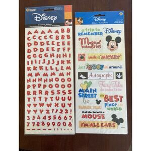 Disney Red Alphabet and Magic Kingdom Phrases Scrapbook Sticker Set